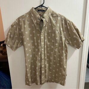 Hilfiger Mens Vintage Tan Short Sleeve Button Down Shirt;‎ Medium